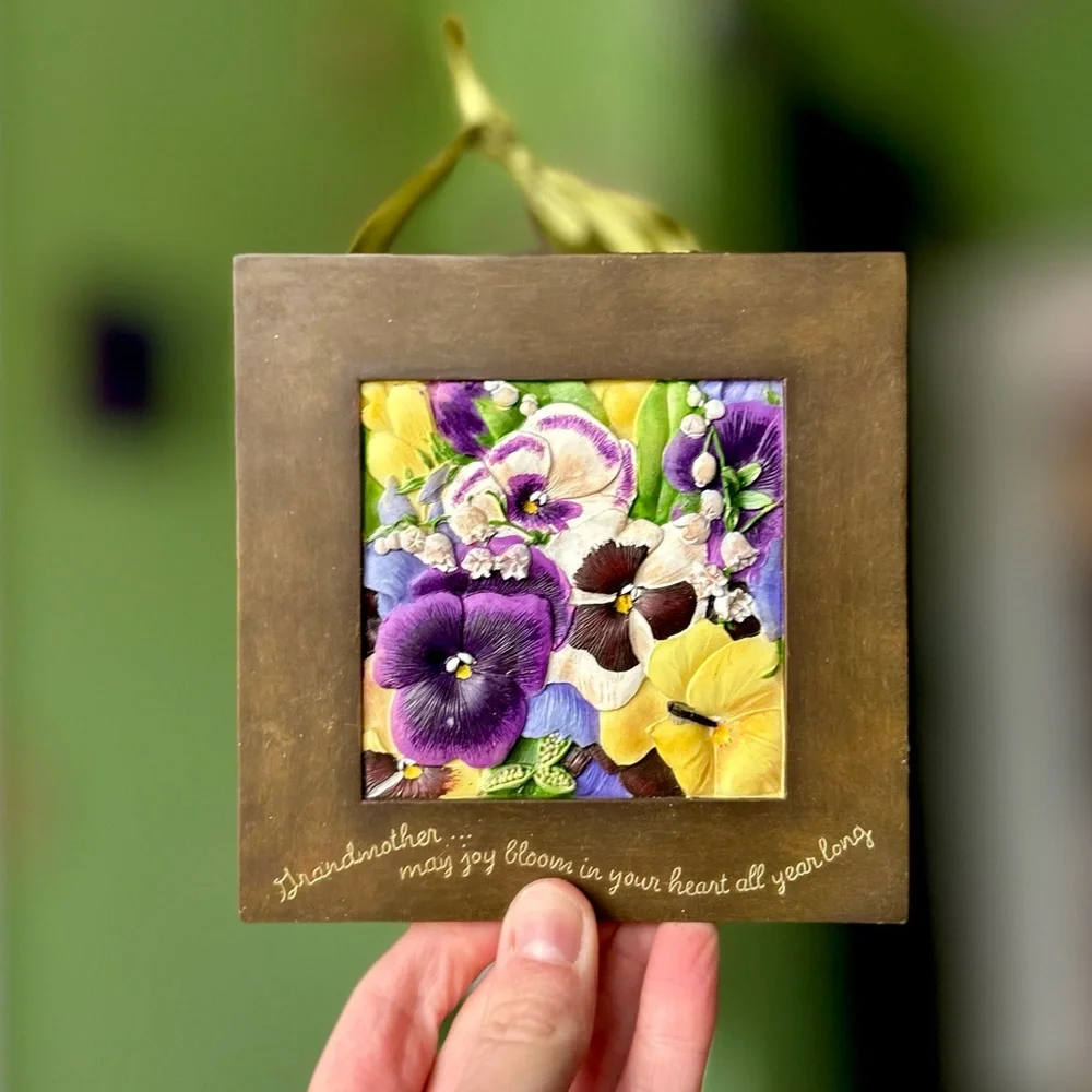 VTG 3D Floral Purple Cottagecore Rustic Framed Textured Wall Hanging Art Decor